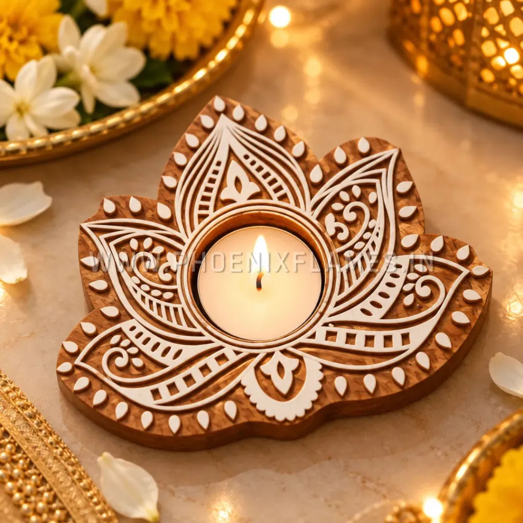 [PF - CRM - WTH - SL - 001] Wooden Tealight Holder - Sacred Lotus (5 x 4 in) (25)