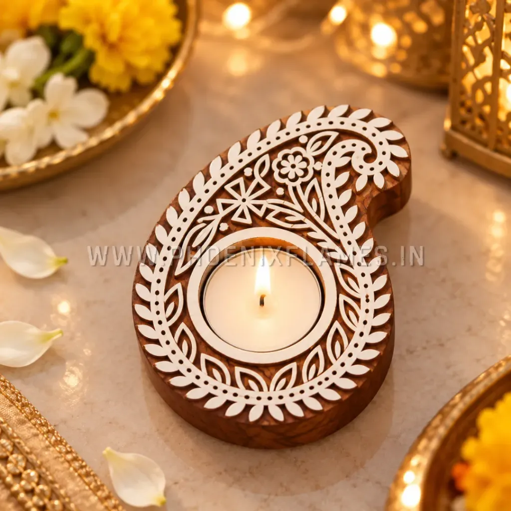 [PF - CRM - WTH - RP - 001] Wooden Tealight Holder - Royal Paisley (4.5 x 3.5 in) (25)